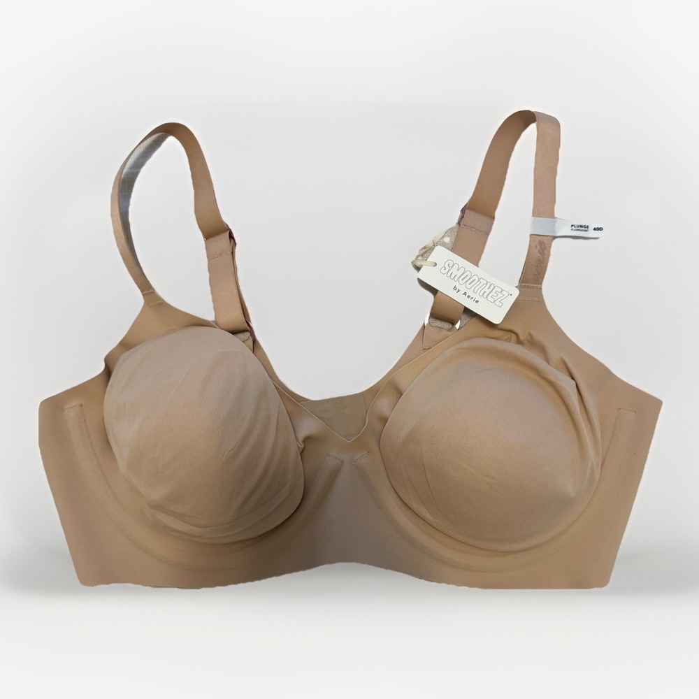 Aerie Smoothez 40D Plunge Bra Nude Seamless Comfort T-Shirt Style Minimalist NWT